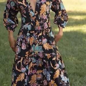 Anthropologie NWT Black Floral Maxi Dress